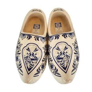 Junora Dutch Wooden Clogs 18cm Size 28 Holland Blue Windmill Souvenir Shoes